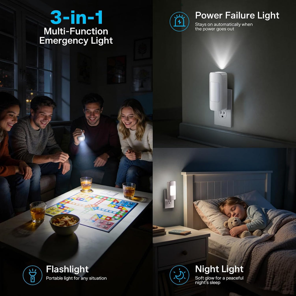 3 Pcs LED Emergency Lights for Home Power Failure Night Light Dusk to Dawn
