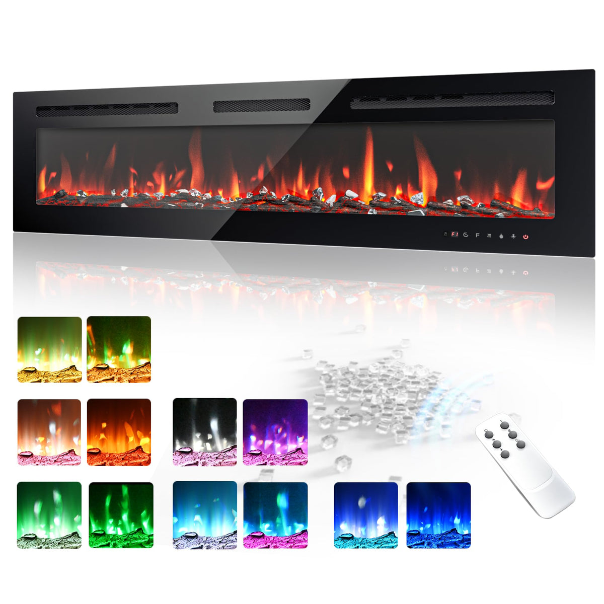 60 Inch Electric Fireplace Recessed and Wall Mounted
