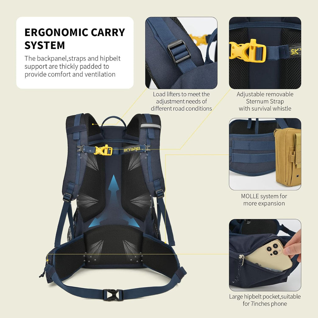 Hiking Backpack for Men Women, 35L Lightweight Travel Daypack, Outdoor Camping Back Pack with Multiple Compartments