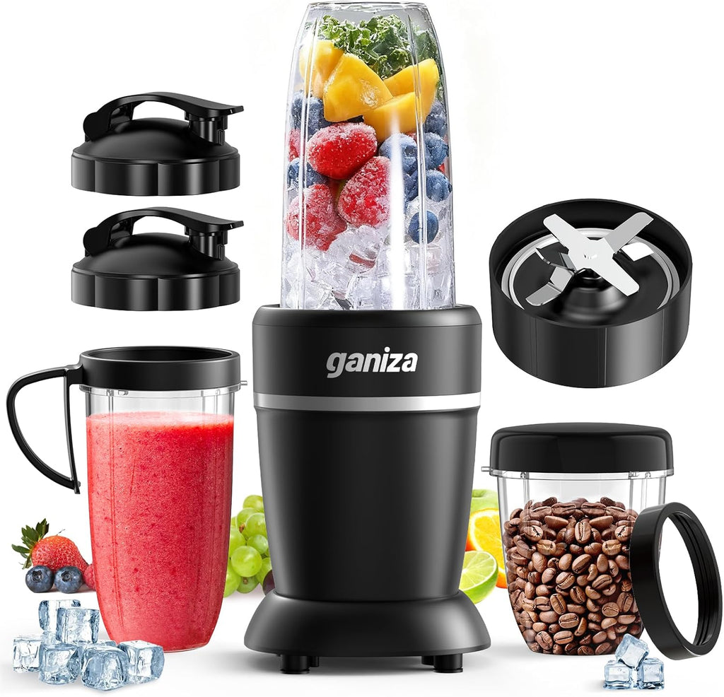 Smoothie Blender Max 1300W, Personal Kitchen Blender & Grinder Combo | 23 oz, (2) 37 oz To-Go Cups, 6-Leaf Blade