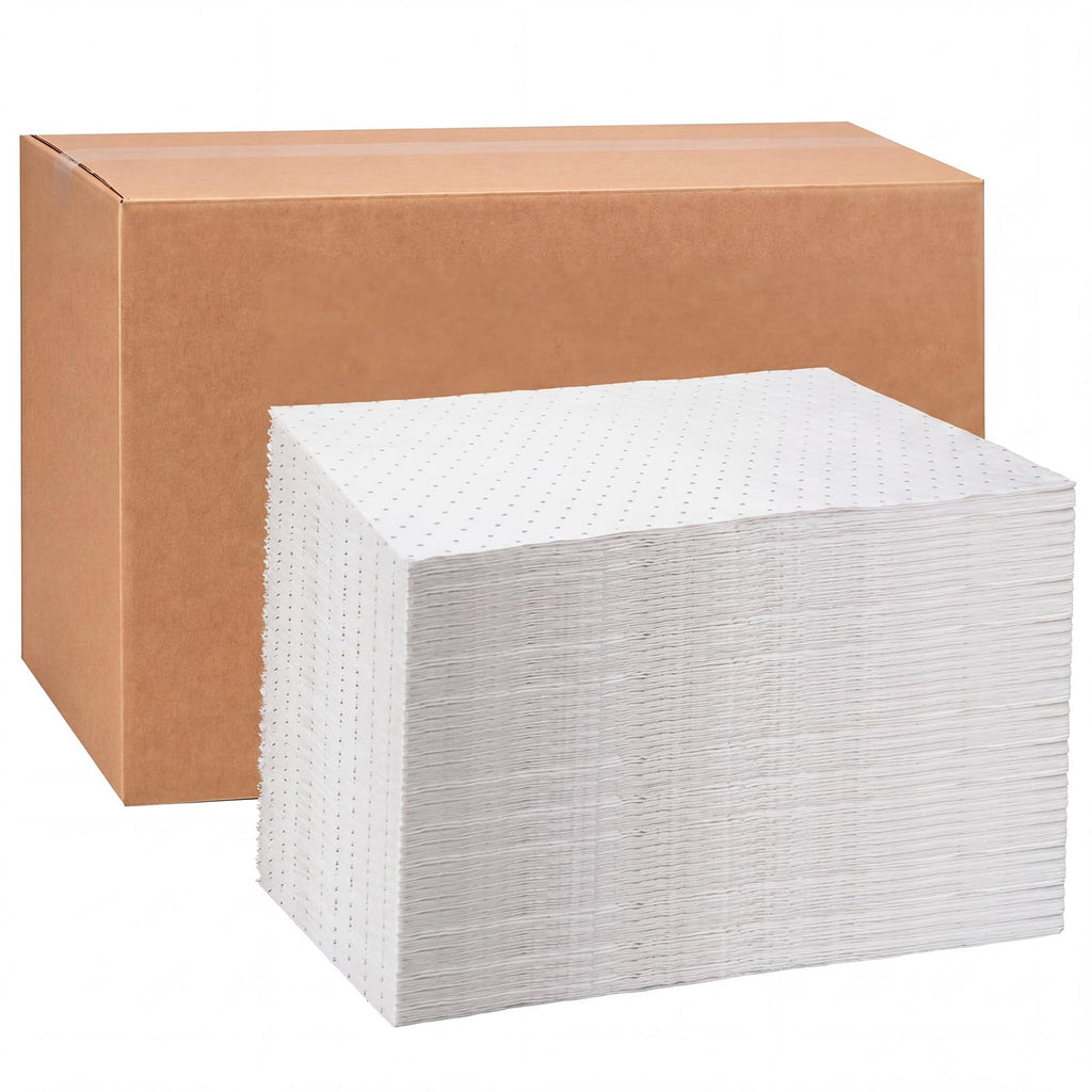 100 Pcs Oil Absorbent Pad for Spill, 15 x 17 Inch, White