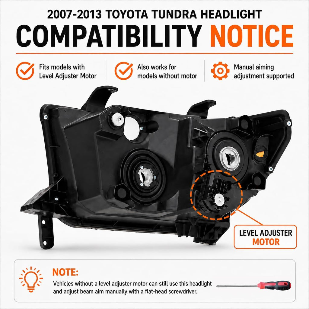 Headlight Assembly Pair for 2007-2013 Toyota Tundra with Level Adjuster