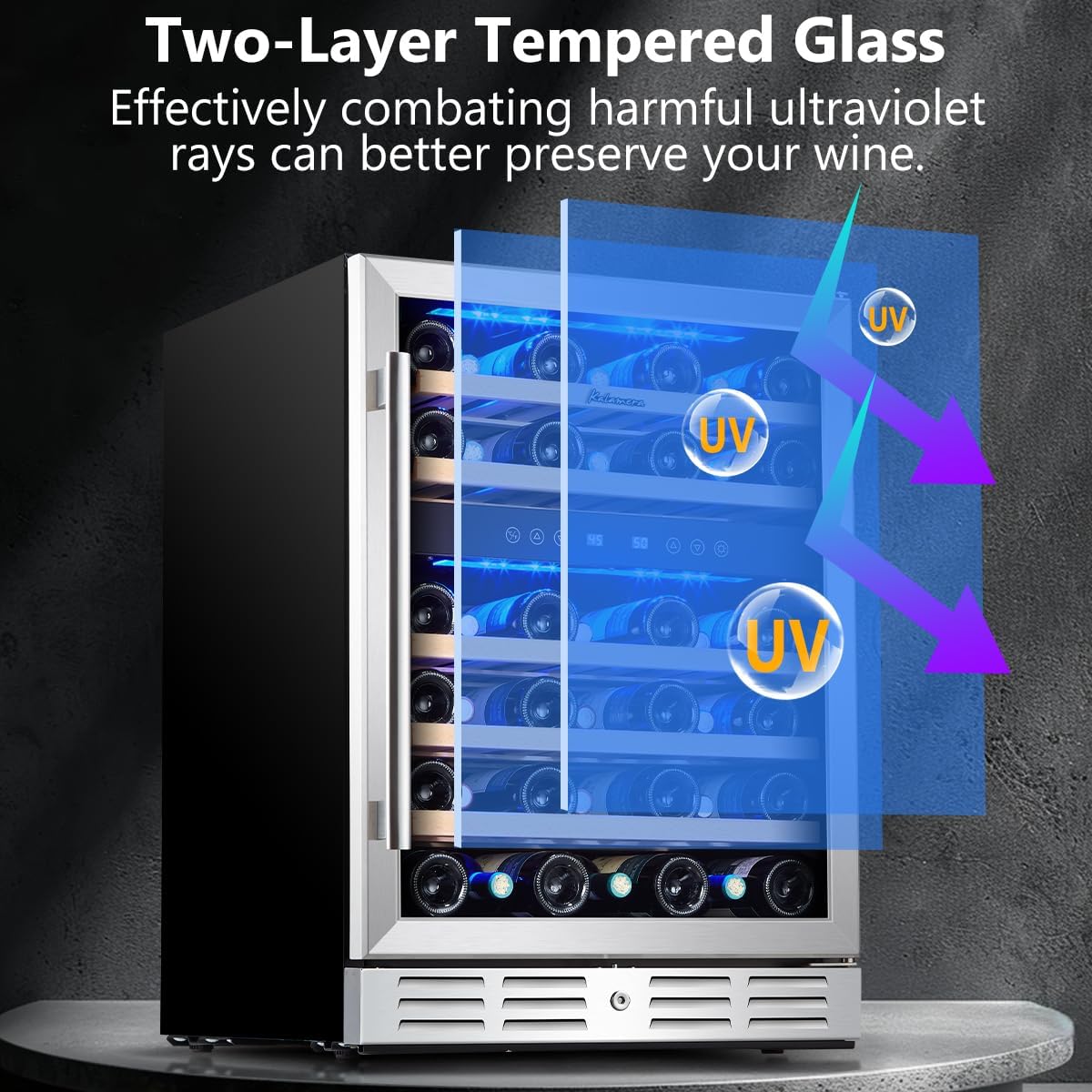 24 inch Wine Cooler, 37 Bottle Dual Zone Built-in or Freestanding