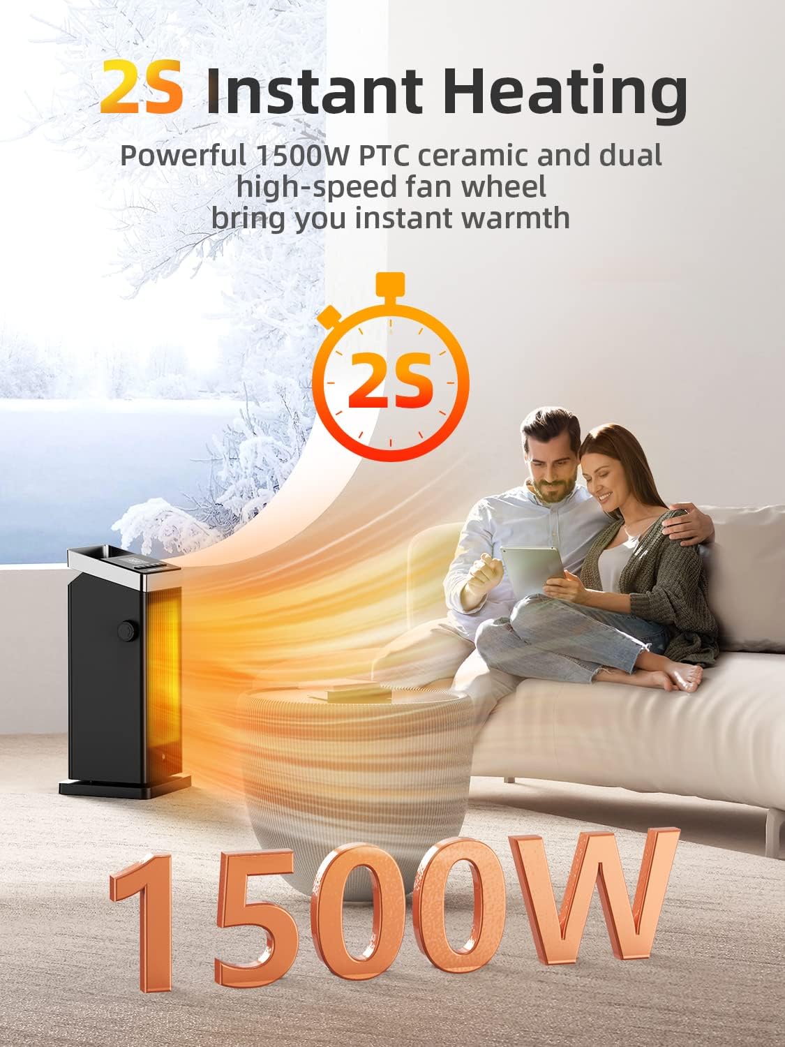1500W Space Heater for Indoor Use, Ceramic Electric Tower Heater
