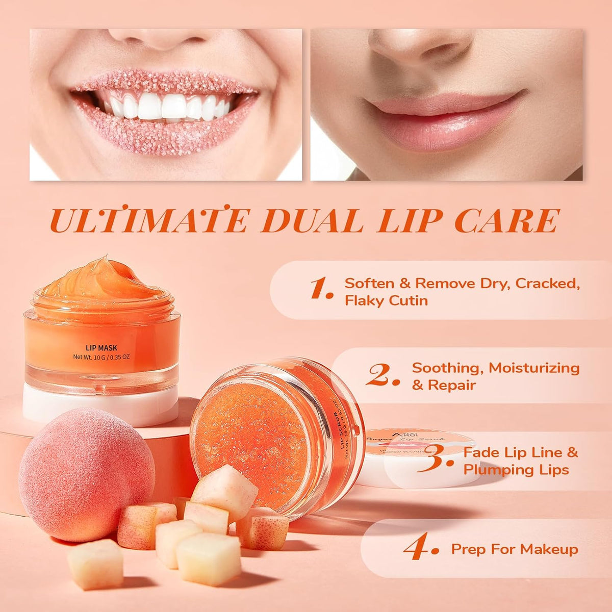 Lip Scrub & Lip Mask Set, Peach