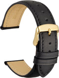 20mm Vintage Leather Watch Band for Men and Women, Gold Buckle (Black)