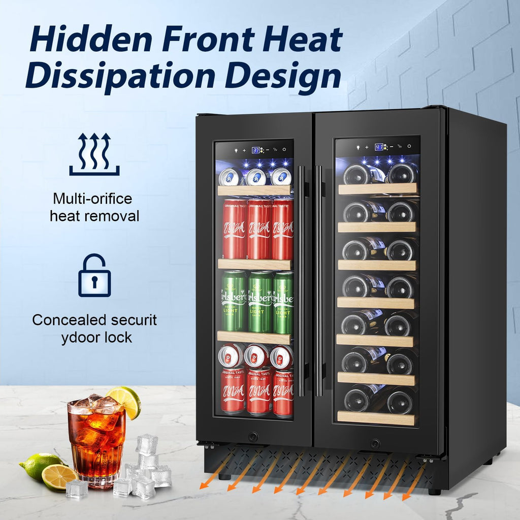 24" Dual Zone Wine and Beverage Refrigerator Quiet Black
