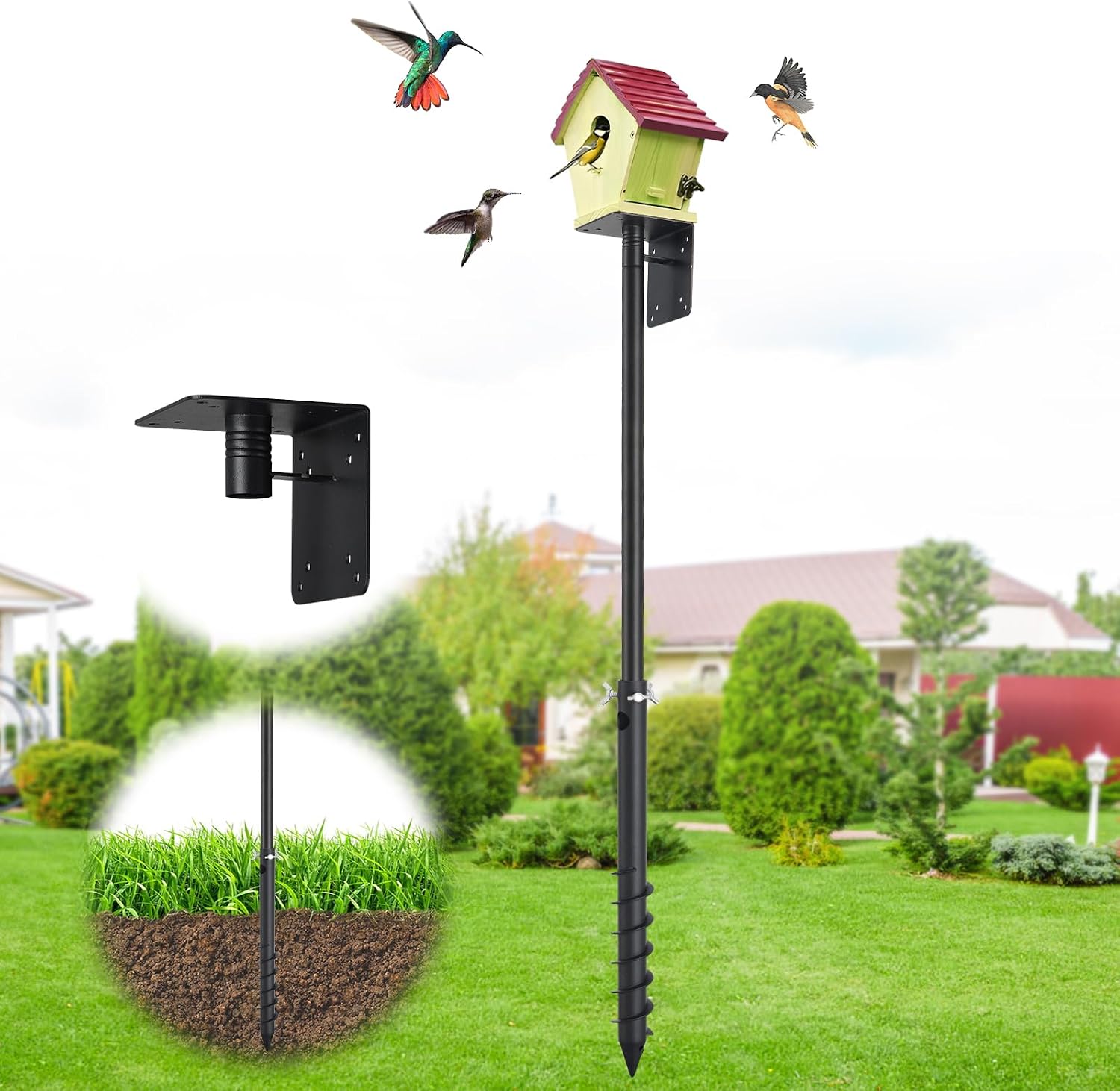 Bird Feeder Poles for Outdoors, Heavy Duty 60 Inch Birdhouse Stand Stake 1.2 Inch Diameter Metal Bird Mounting Pole