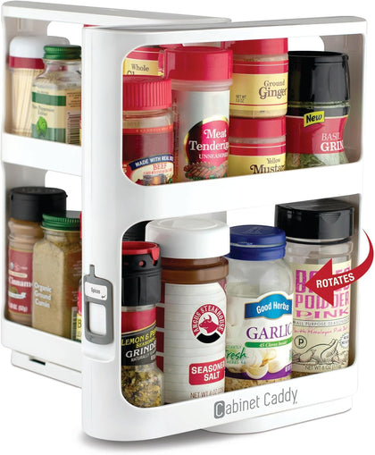 Spice Rack Organizer for Cabinet - Slide & Rotate Kitchen Organizers and Storage - 2 Double-Decker Shelves - Non-Skid