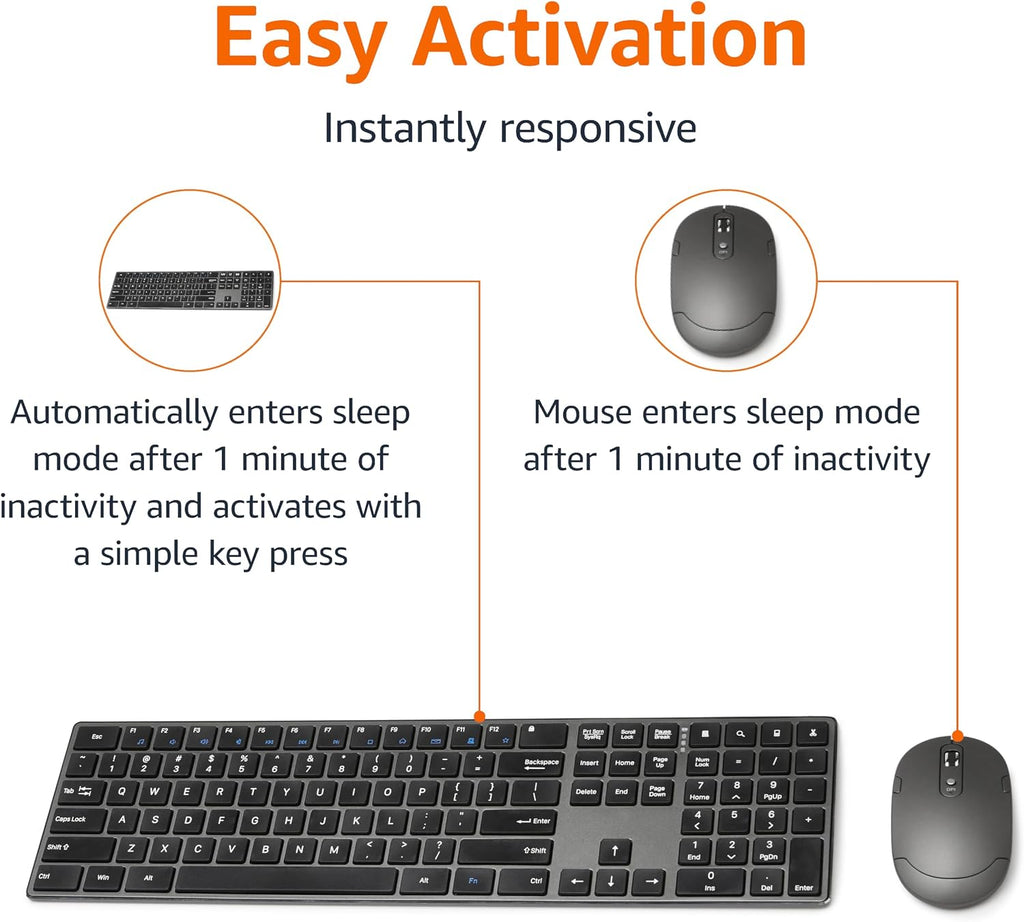 Ultra Premium Wireless Keyboard and Mouse Combo, Rechargeable, Full-Size with Number Pad, Sleek Design, Plug and