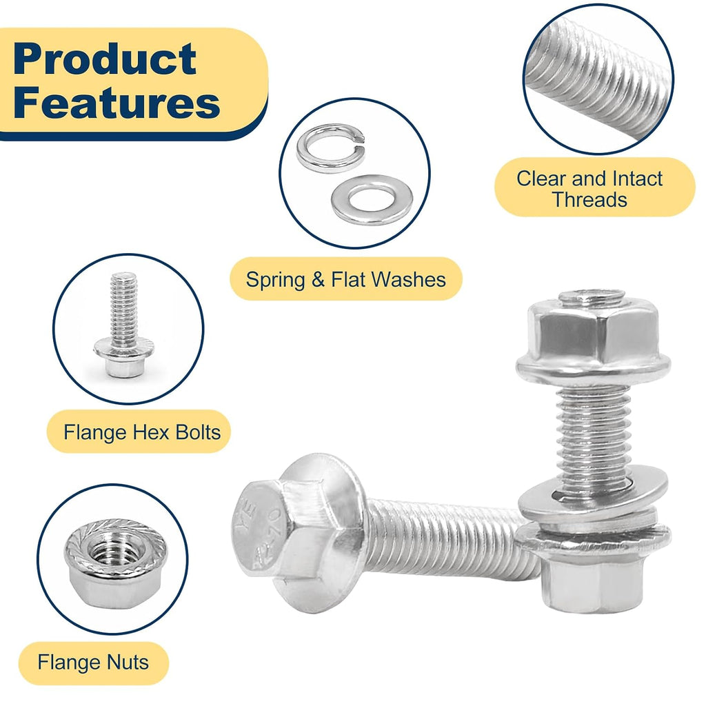 3/8-16 Flange Bolt & Nut Assortment Kit 304 Stainless Steel 112Pcs