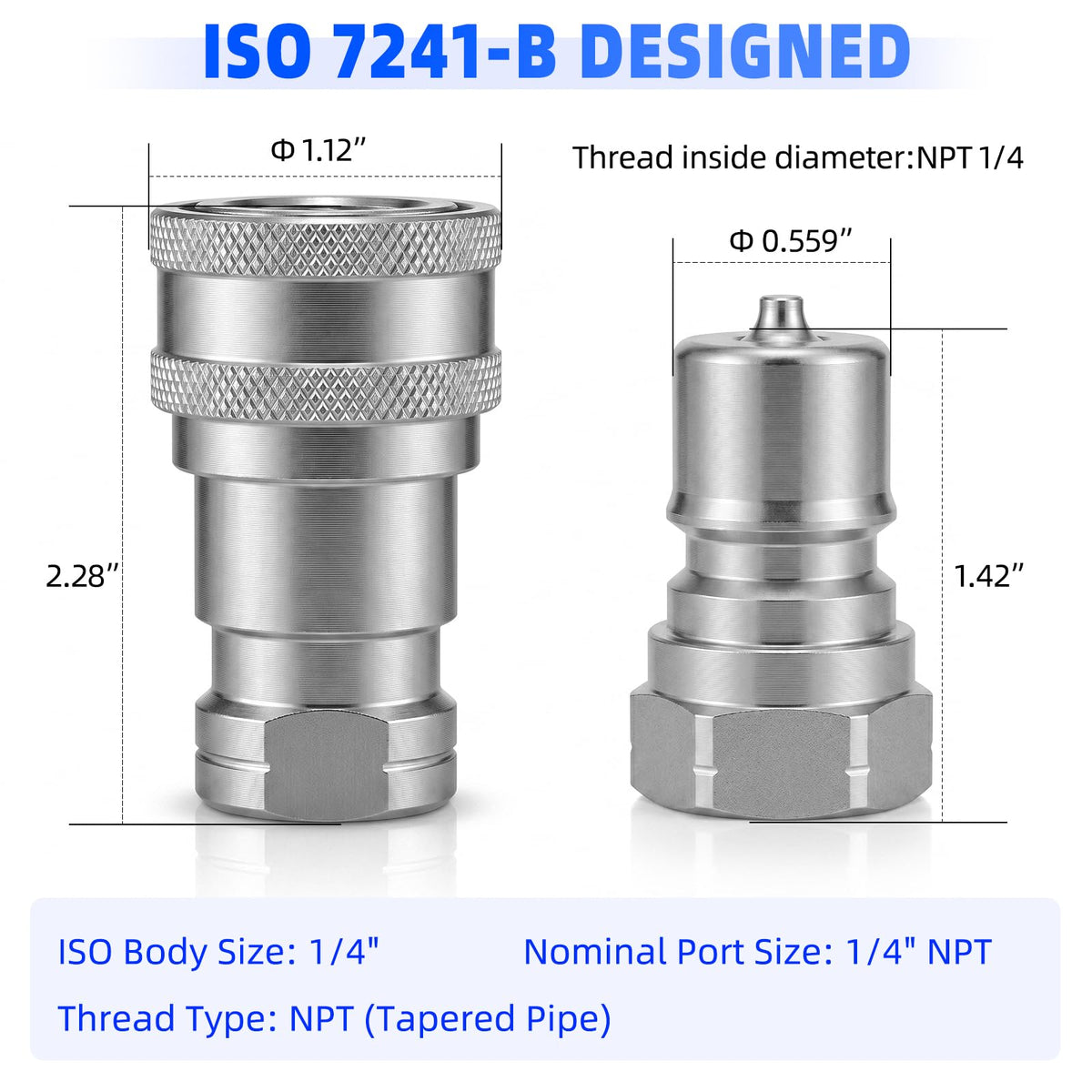 Cplbrb 1/4" Hydraulic Quick Connect Couplers Set Ag ISO 7241-B w/Dust Cap