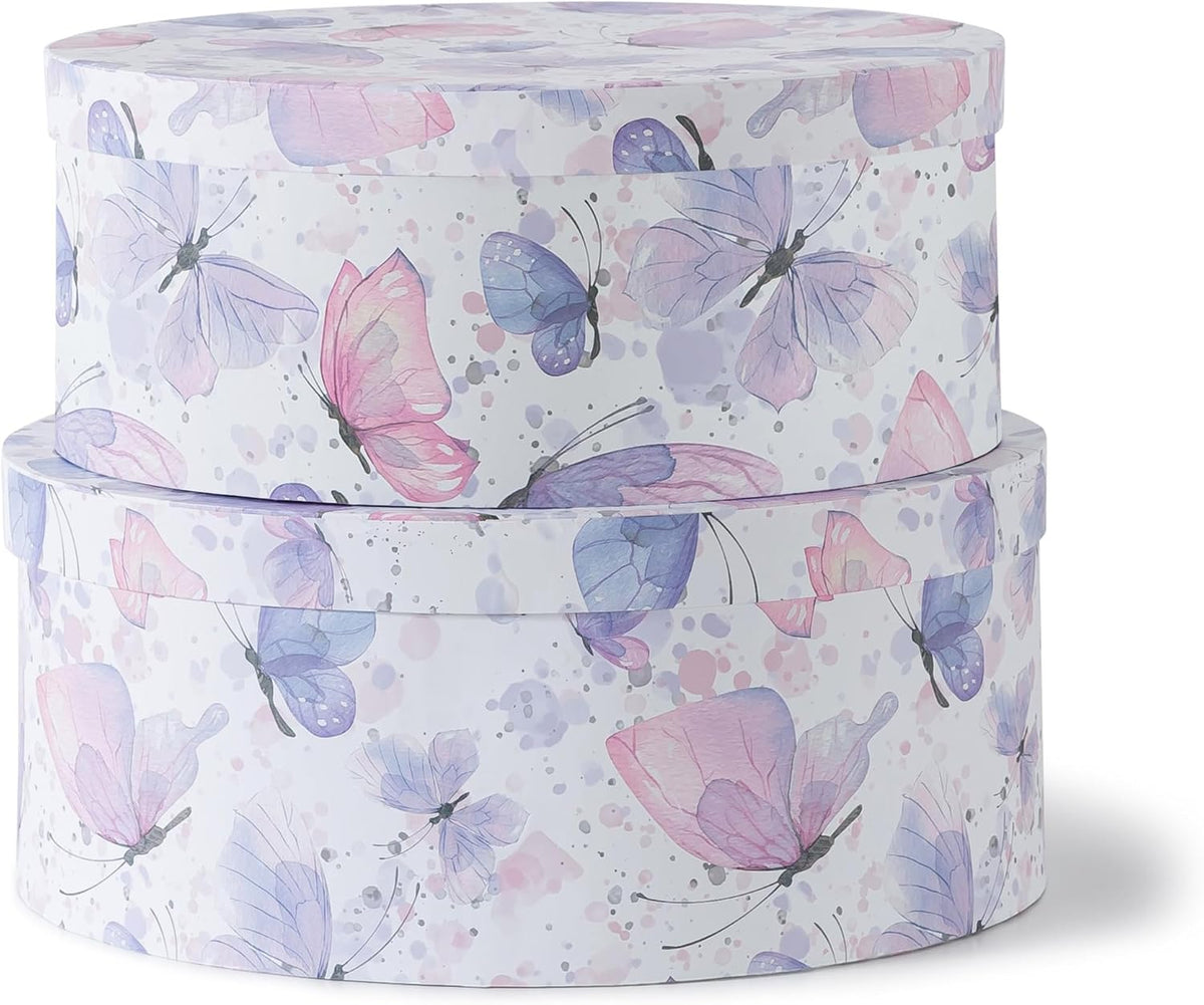 Butterfly Garden Large Oval Storage Boxes for Women, Set of 2