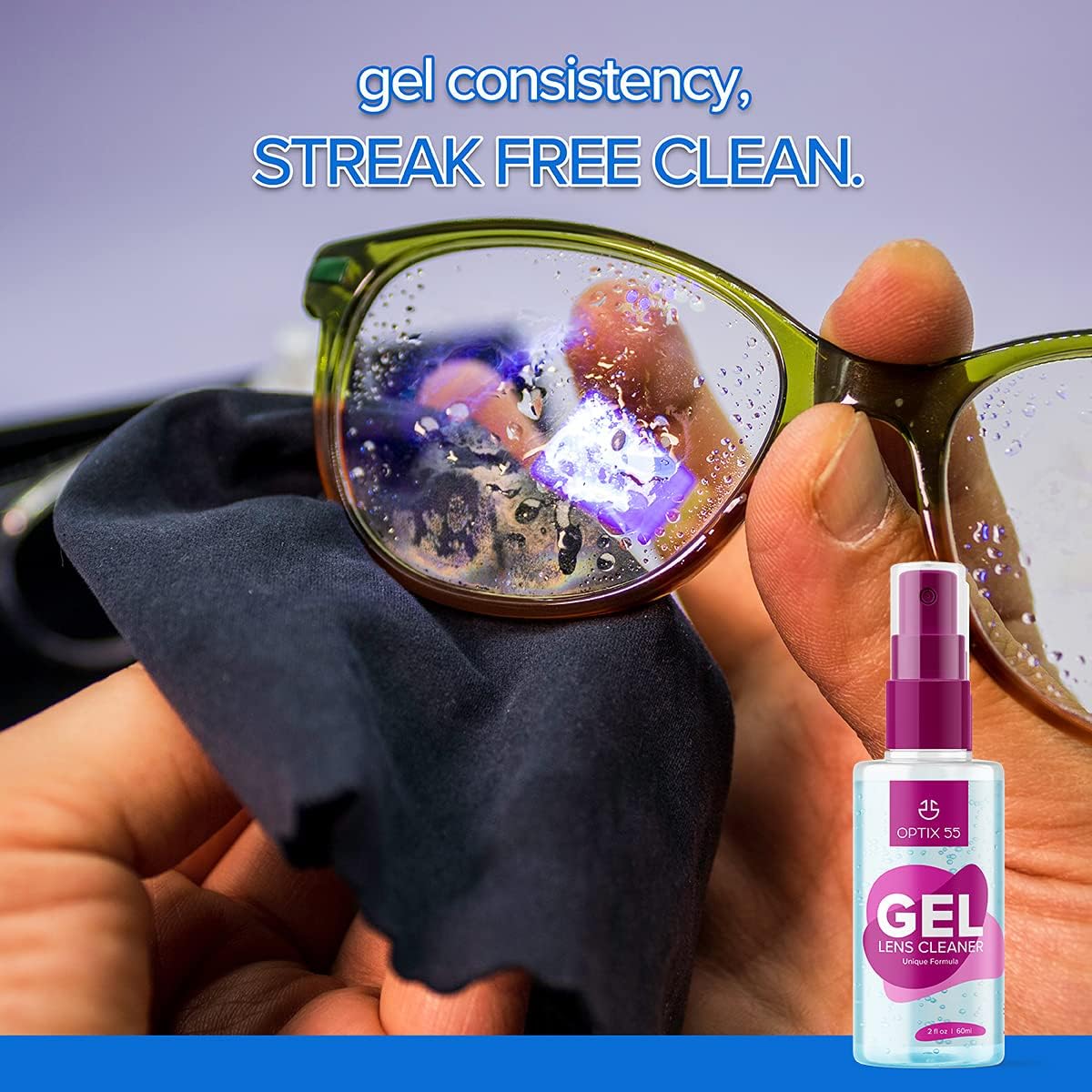Gel Lens Cleaner Kit - (2) 2oz Eye Glasses Cleaner Gel Spray + (2) Microfiber Cleaning Cloths | Safe for AR Coated &