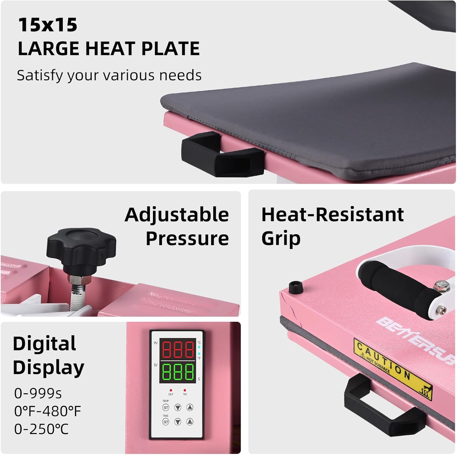 Industrial 15"x15" Clamshell Heat Press Machine for T-Shirts, Sublimation, Vinyl & HTV - Digital Control, Non-Stick