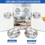 6 Pack Brushed Nickel Door Knobs,Privacy Door Knob with Lock, Interior Doorknobs Silver, Keyless Door Locks Set for