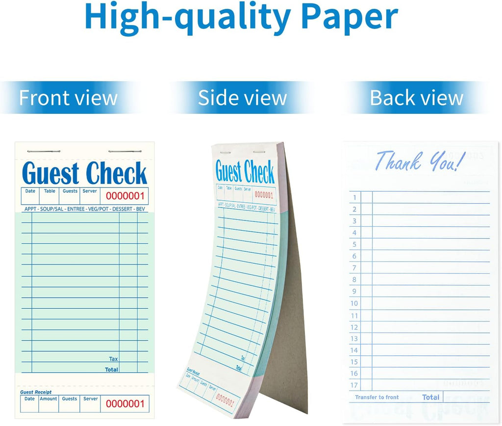 60 Pack/3000 Tickets Guest Checks Books for Servers, Green