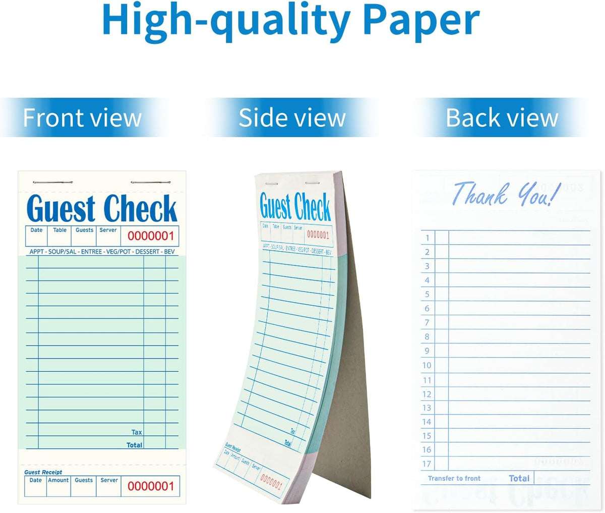 60 Pack/3000 Tickets Guest Checks Books for Servers, Green