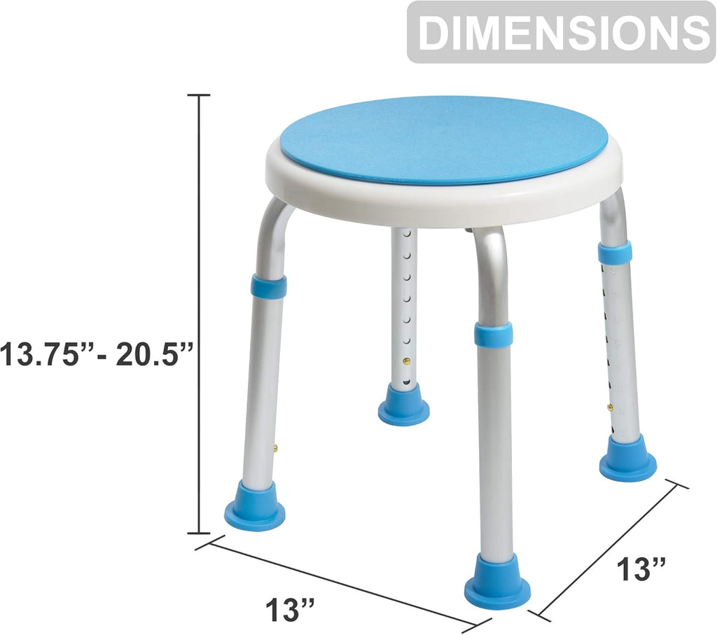 Medical Tool-Free Assembly Adjustable Swivel Shower Stool Seat Bench with Anti-Slip Rubber Tips for Safety and Stability