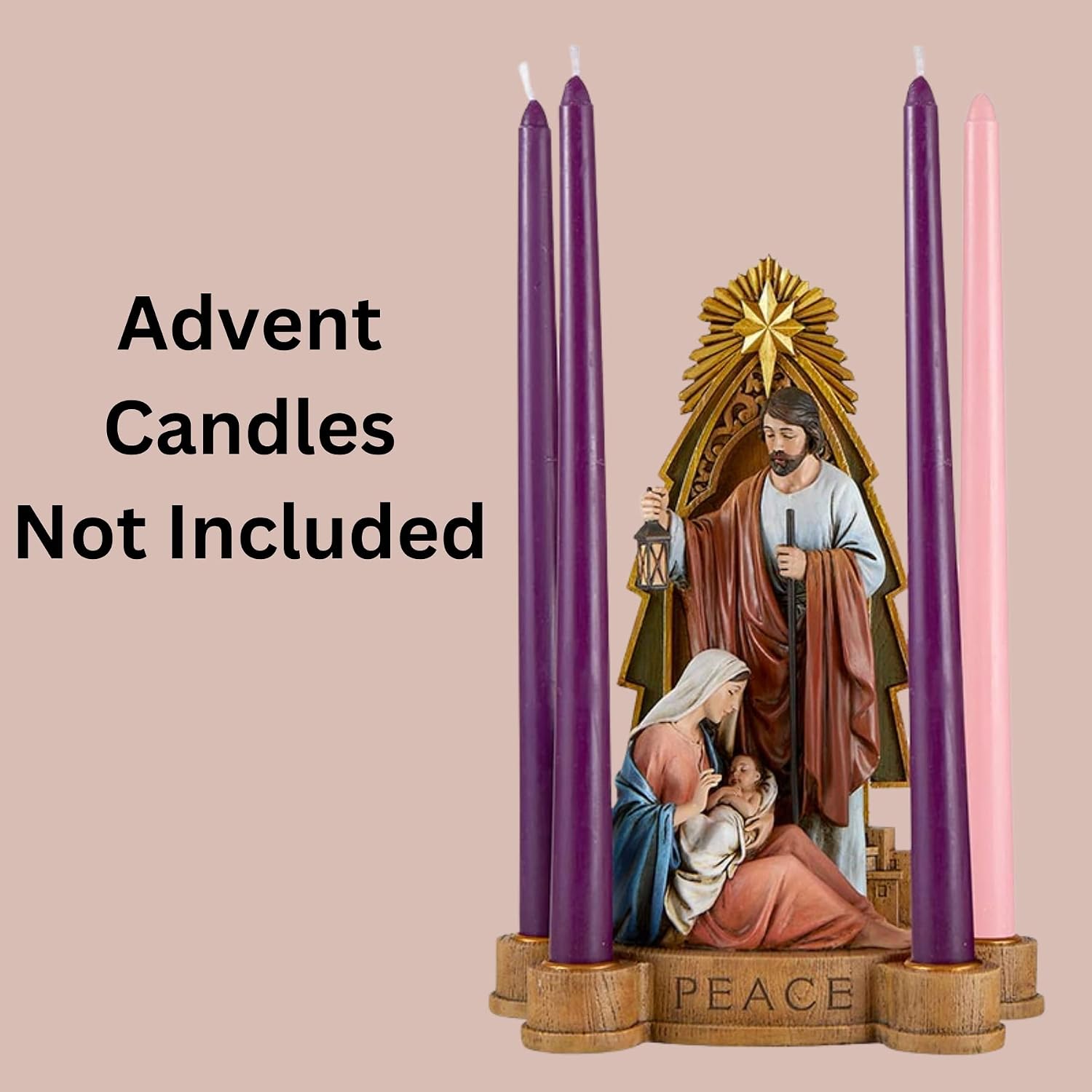 Good News Holy Family Advent Candleholder with Engraved Scripture, Religious Christmas Figurine for Indoor, Christmas