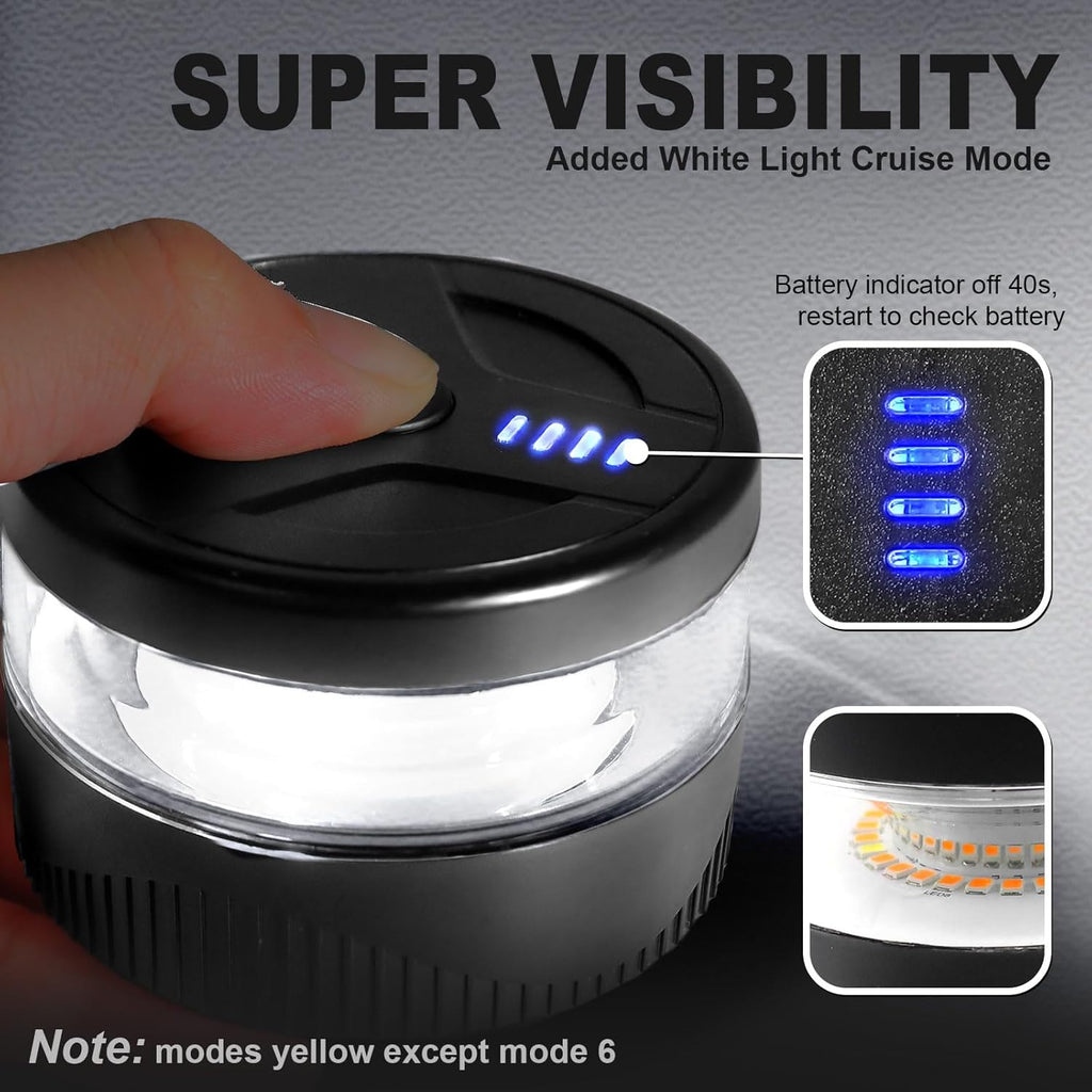 W56B Amber LED Beacon Lights, Magnetic Base Strobe Lights | Rechargeable, USB-C Charging, Warning/Strobe Flashing