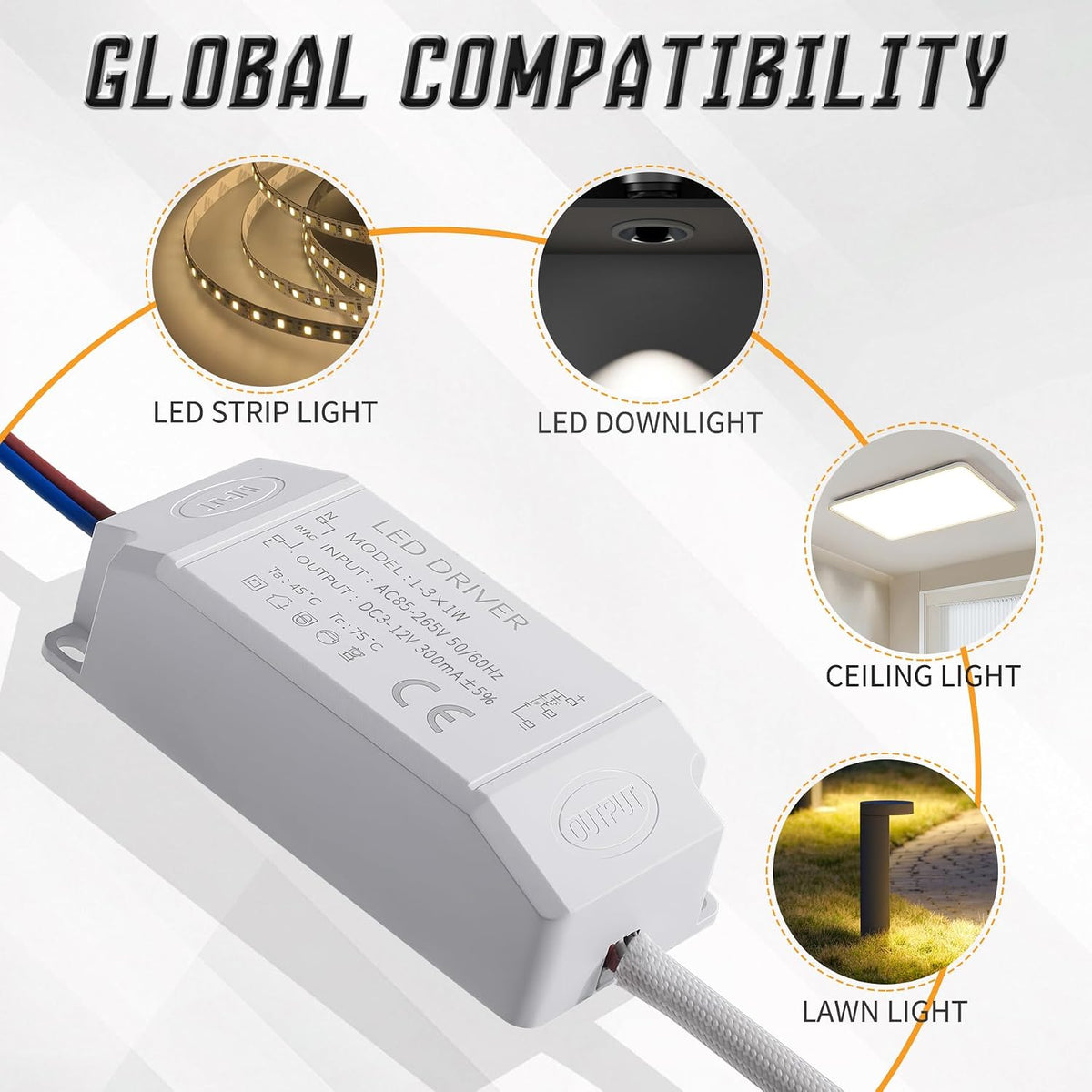 1-3W LED Driver, 3-12V DC LED Power Supply, 300mA, Black