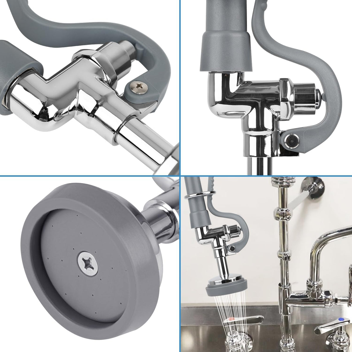 Pre Rinse Spray Valve with Stainless Hose 44inch Flexible Commercial Sink Faucet Replacement Kit 1.42GPM High