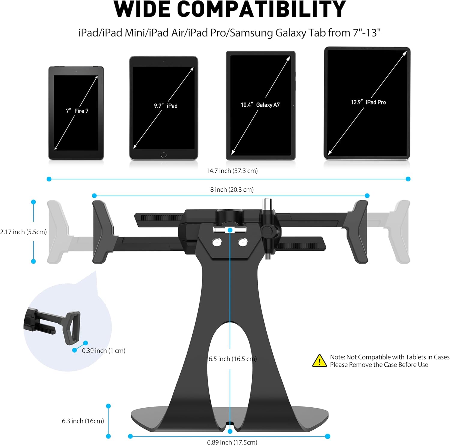 Anti-Theft iPad Kiosk Stand, 360° Swivel POS Tablet Mount with Security Cable & Key, Fits 7–13-inch iPad & Samsung