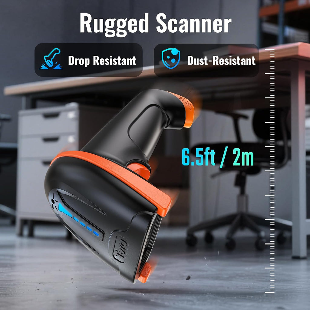 Barcode Scanner Wireless 1D Laser Cordless Barcode Reader with Battery Level Indicator, Versatile 2 in 1 2.4Ghz