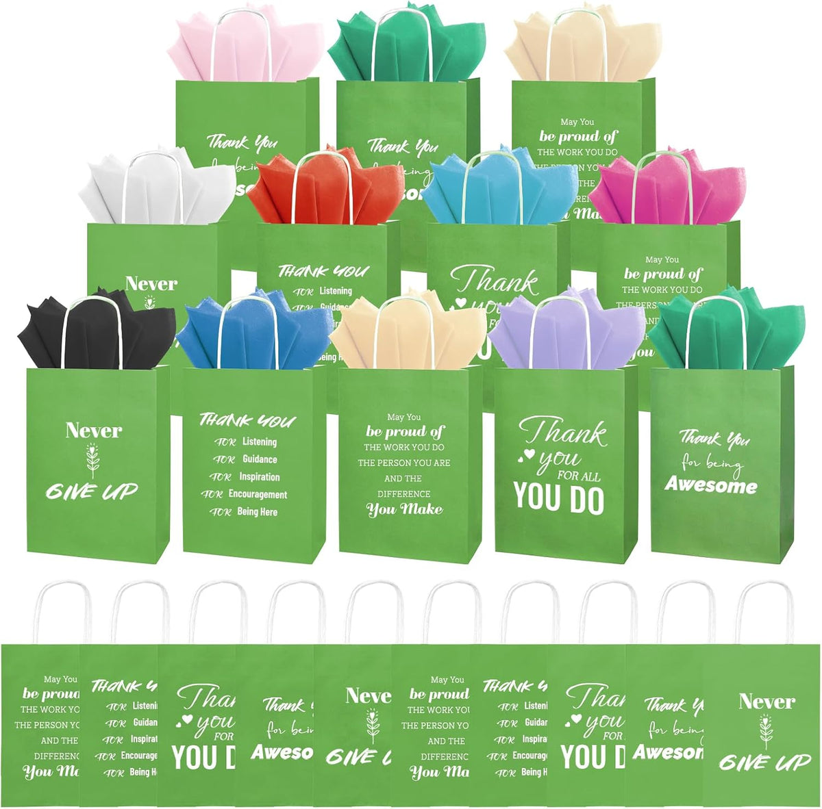 100 Pcs Christmas Employee Appreciation Gift Bags Bulk - Include 50 Paper Bags with Handles and 50 Tissue Paper