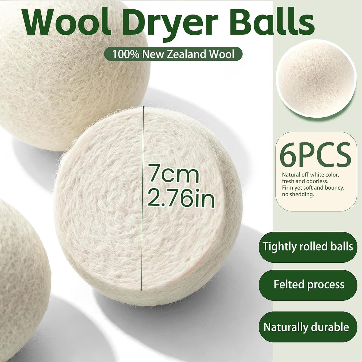 Wool Dryer Balls Laundry Balls for Dryer, Reusable Fabric Softener