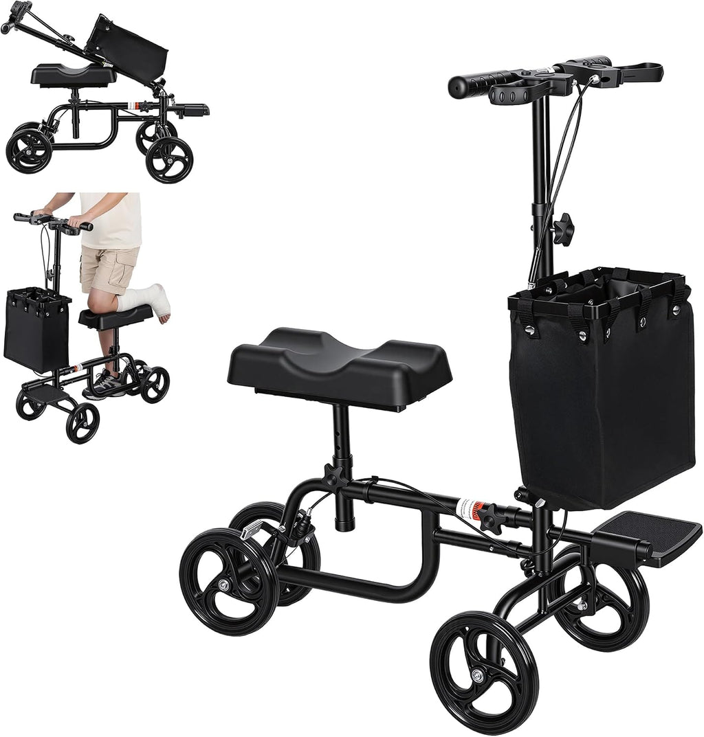 Knee Scooter for Adults, Foldable Knee Walker with Bag, Crutch Alternative