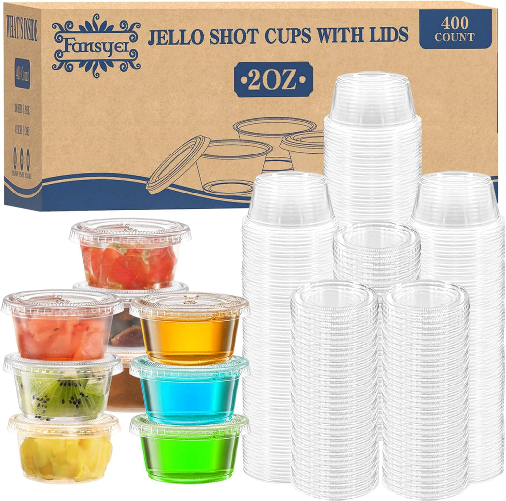 400 sets - 2 oz Portion Cups with Lids, Jello Shot Cups with Lids