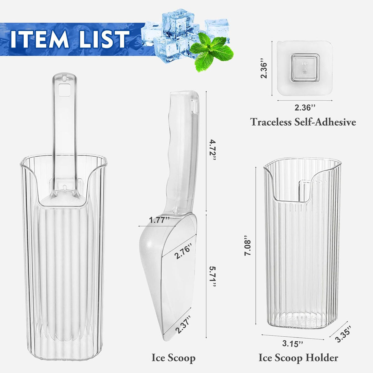 Ice Scoop With Holder - Removable Plastic Scoop for Freezer, Kitchen Countertop Ice Maker, Commercial Machine
