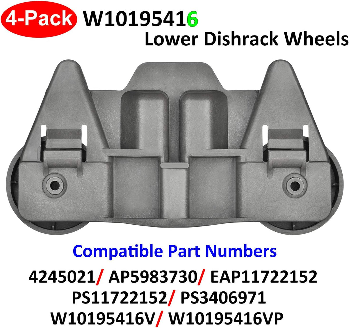 4-Pack W10195416 Dishwasher Wheels Replacement for Kitchen-Aid Whirlpool Maytag Kenmore JennAir Amana, Ultra Durable Lower Dishrack Wheels, Replace Part Number 4245021 PS11722152 W10195416V