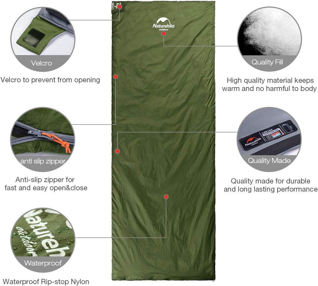 Lightweight Compact Sleeping Bag, 59℉/32℉ Envelope Ultralight Backpacking Sleeping Bag Portable, Waterproof with