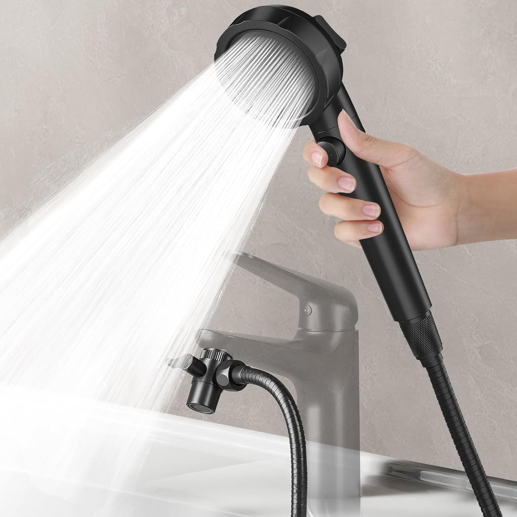 Matte Black Filtered Shower Sprayer with Sink Hose Attachment for Faucet & HOWUWEY Black Kitchen Faucet with Pull