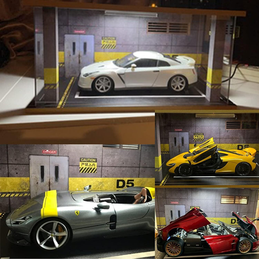 Display Case with Light for 1/18 Diecast Cars | Display Case for 1/18 Diecast Cars,Acrylic Display Case for 1/12