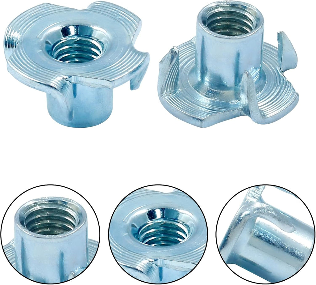 Hitefu M6 X 10mm T-Nut, 4 Pronged, Zinc Plated, 40Pcs