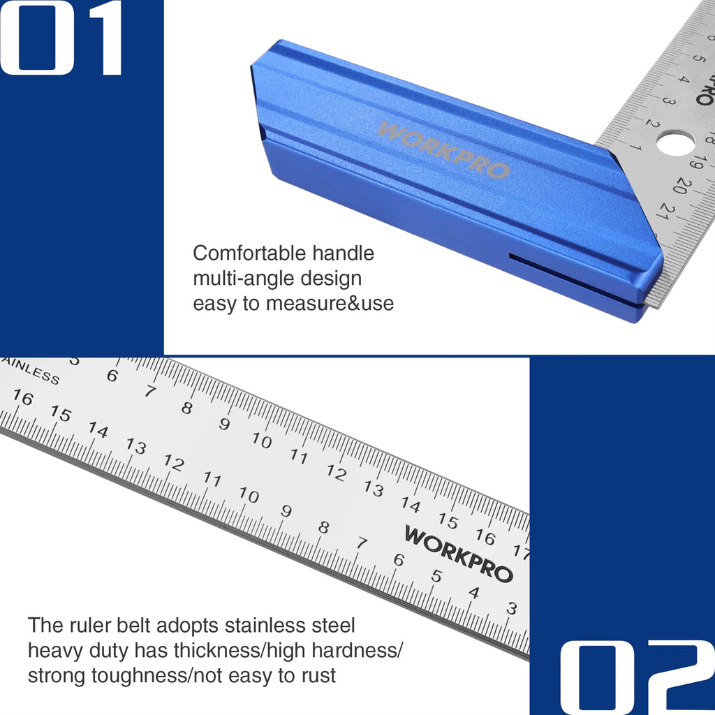WORKPRO 8-Inch Try Square, Woodworking Square with Aluminum Handle