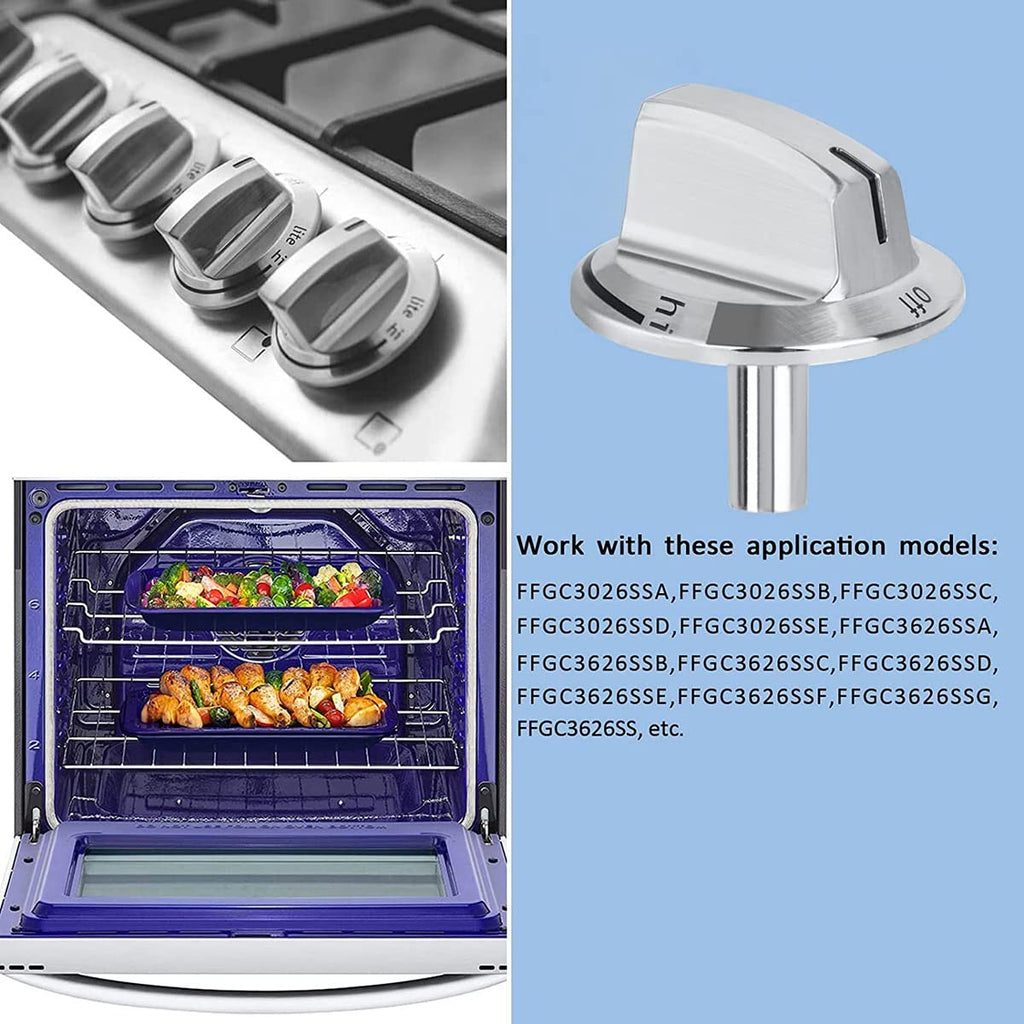 Kqcibz 1 PCS Upgrade Replacement 5304525746 Long Stem Stove Knobs Oven Knobs Compatible Stove Range, Silver
