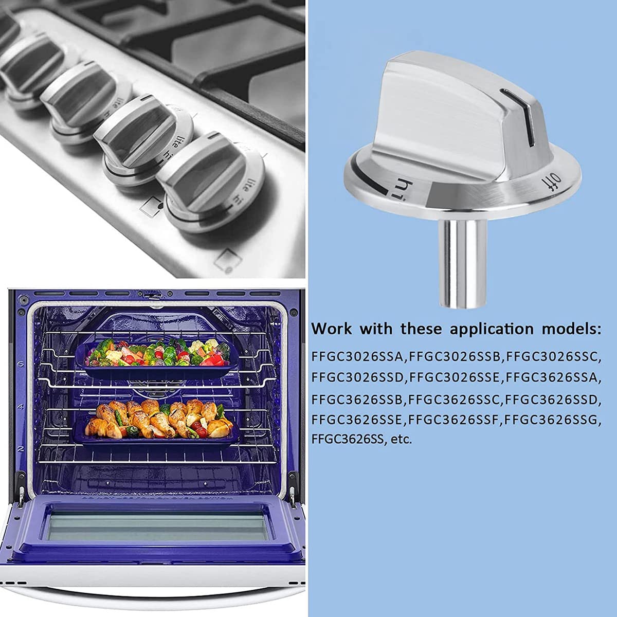 Kqcibz 1 PCS Upgrade Replacement 5304525746 Long Stem Stove Knobs Oven Knobs Compatible Stove Range, Silver