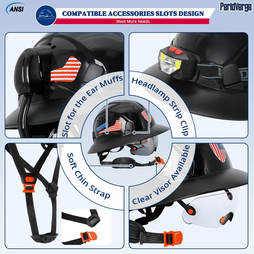 Full Brim Hard Hats Construction OSHA Approved with Visor-Construction Worker Helmet with Neck Gaiter with Ear