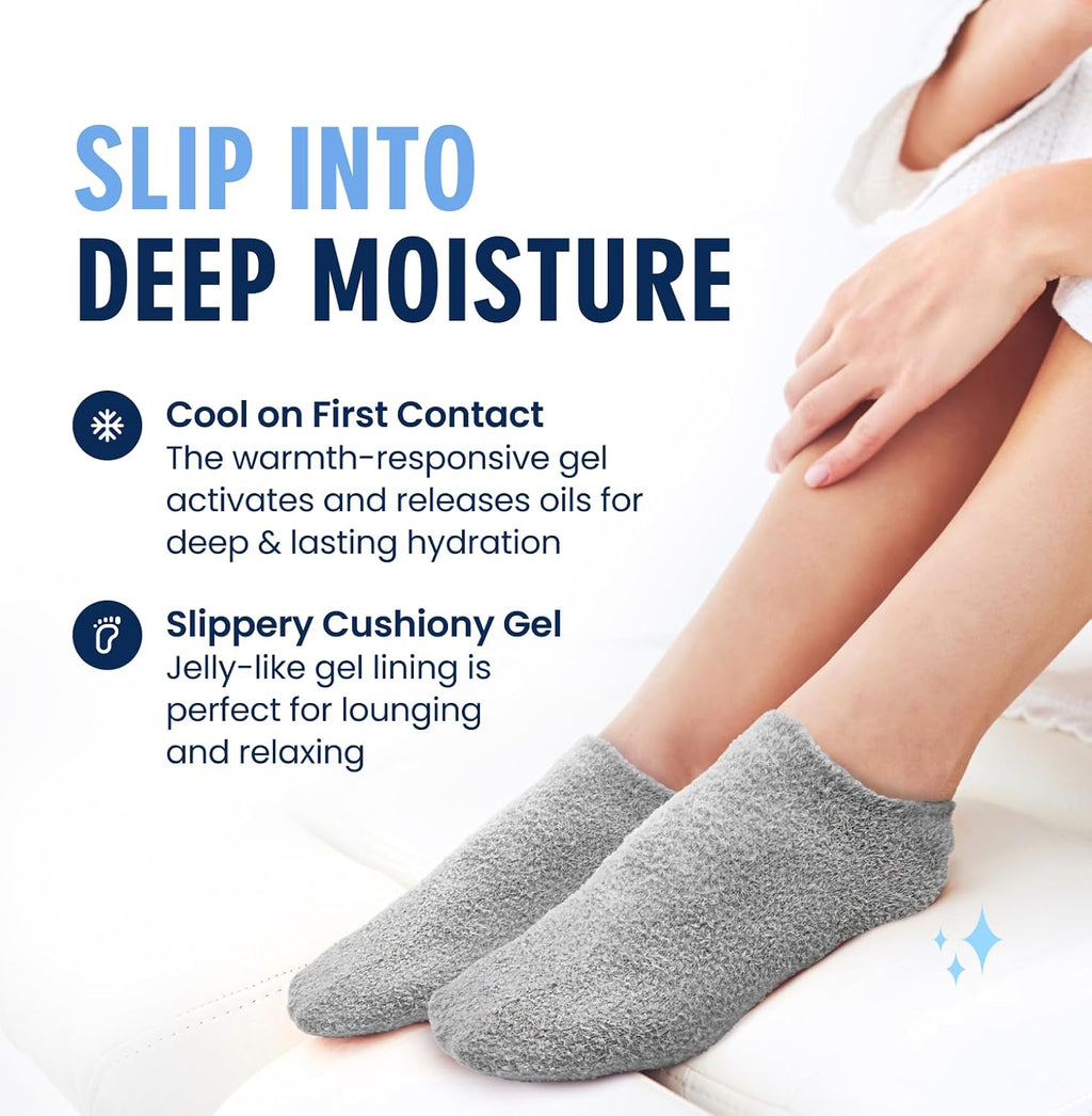 Moisturizing Gel Socks, Mellow Moon, 1 Pair | Full-Foot Gel Lining, Overnight Foot Care, Dry Feet and Cracked Heels