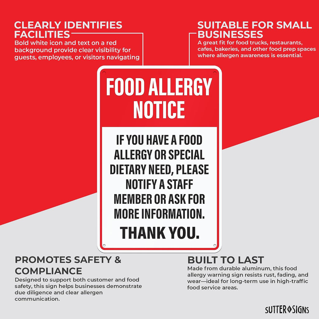 Food Allergy Notice Sign 12" x 8"