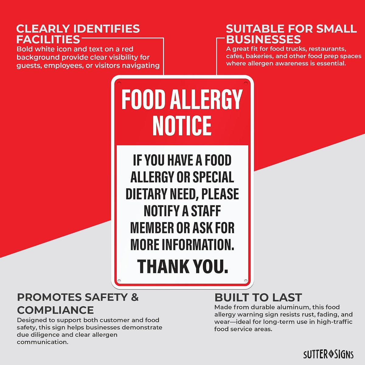 Food Allergy Notice Sign 12" x 8"