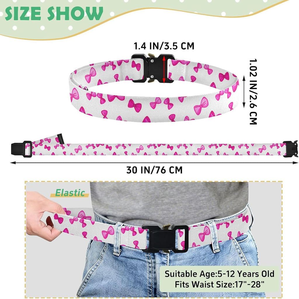 Bow Tie Adjustable Kids Elastic Belts, Girls Boys Stretch Waist Belt with Aluminum Alloy Buckle