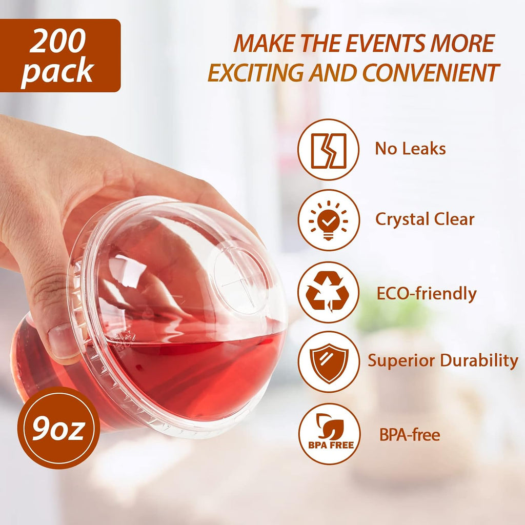 200 PACK 9 oz Clear Plastic Cups With Dome Lids for Dessert