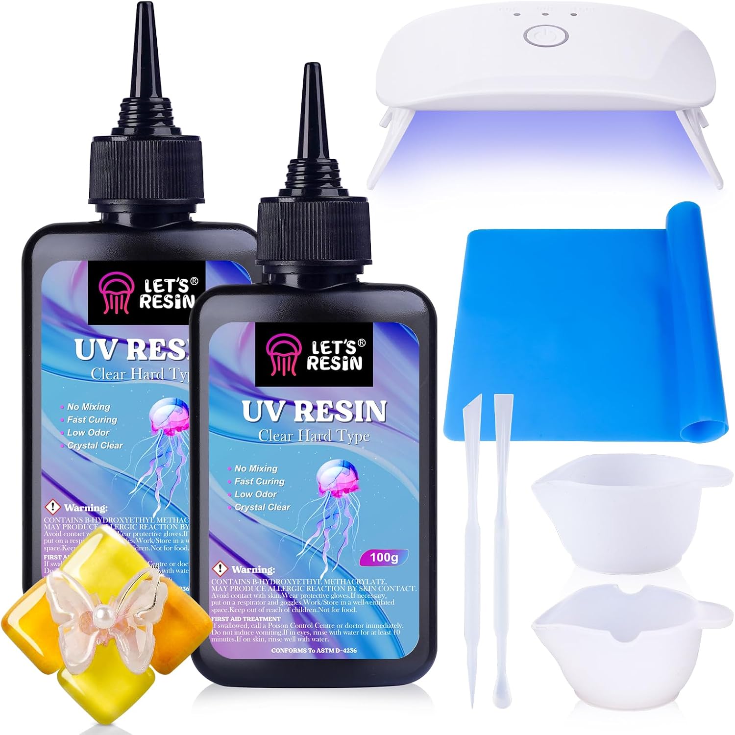 UV Resin with Light, Upgraded 200g Starter Kit for Jewelry | Crystal Clear, Low Odor, Anti-Yellowing, Fast Cure, Low