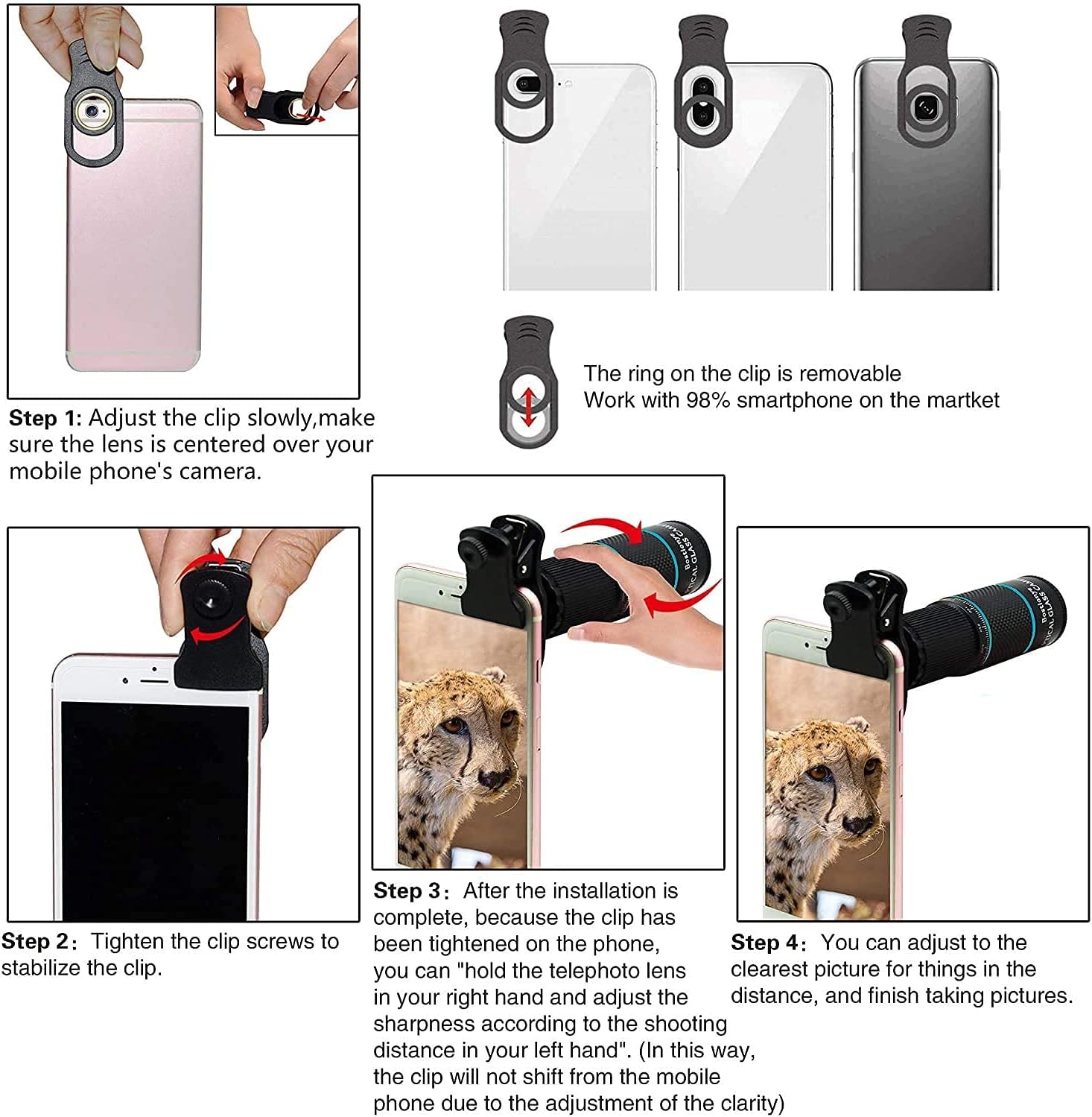 Phone Camera Lens Kit 10 in 1 for iPhone Samsung Pixel Android, 22X Telephoto Lens, 0.62X Super Wide Angle Lens&25X